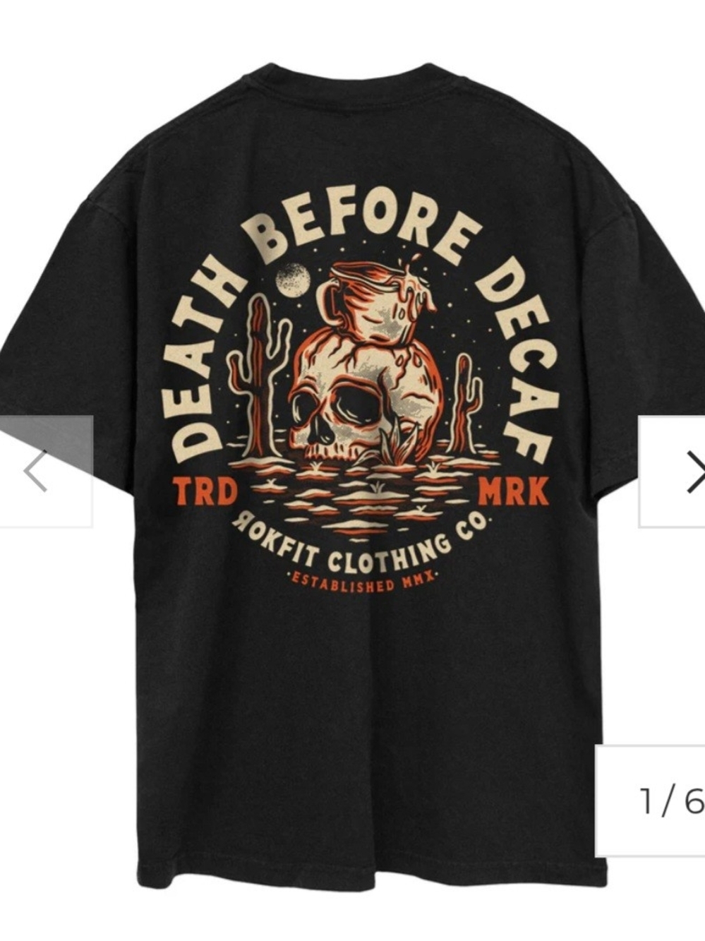 RokFit Black 'Death Before Decaf' Graphic Tee -Size Small